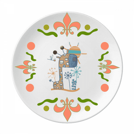 

Giraffe Cartoon Animal Sunshine Red Flower Ceramics Plate Tableware Dinner Dish