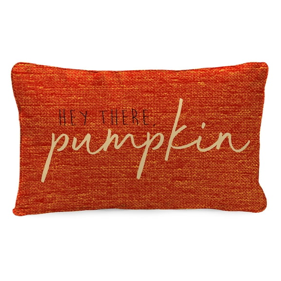 Jordan Manufacturing 12" x 16" Hey There Pumpkin Orange Novelty Reversible Rectangular Outdoor Lumbar Throw Pillow with Welt (2 Pack)