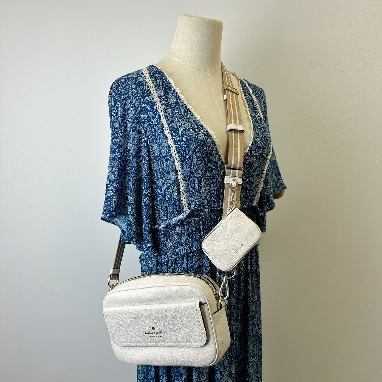 Kate Spade K6057 Rosie Pebbled Leather Flap Camera Bag IN Parchment Multi