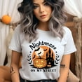 thumbnail image 2 of Nightmare on My Street Shirt | Spooky Castle Pumpkin Graphic Tee | Unisex Fall T-Shirt, Azalea, Size S, 2 of 6