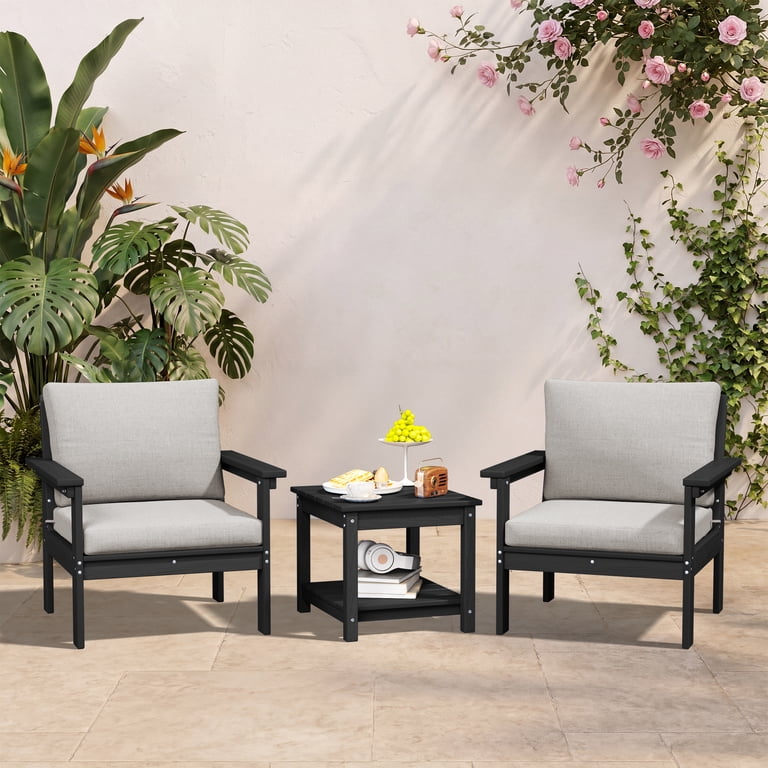 Serwall 3-Piece HDPE Patio Conversation Set, Black photo 5
