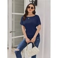thumbnail image 3 of Women's Solid Short Sleeve Boat Neck Dolman Top with Side Shirring Trendy Casual Loose Fit T-Shirt, 3 of 7