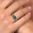 thumbnail image 4 of Gem Stone King 18K Yellow Gold Plated Silver Blue Lapis and Green Nano Emerald Filigree Style 3 Stone Ring for Women (2.20 Cttw, Oval 8X6MM and 6X4MM, Size 5), 4 of 6