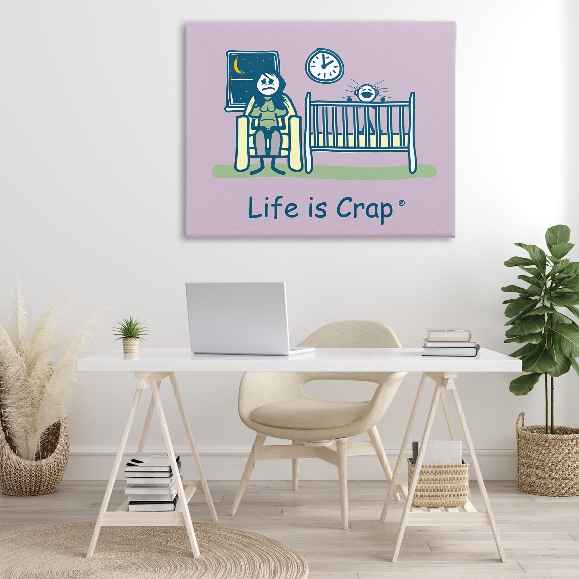 Stupell Industries Awake with Crying Baby Novelty & Humor Painting Wrapped Canvas Art Print Wall Art, 48 x 36