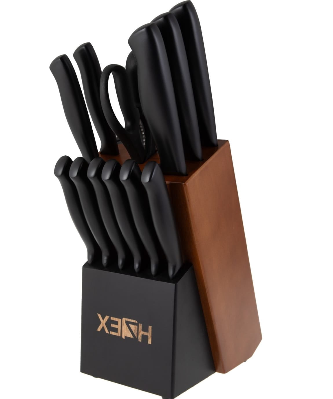 HZEX Premium Kitchen Knife Set, 13-Piece Knives Set in Block, Built-in Sharpener, High Carbon Stainless Steel Knives in Matte Black, Durable Chef's Butcher Steak Paring Utility Bread Knifes