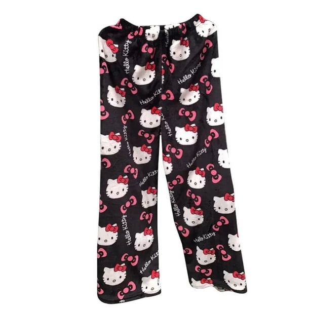 Sanrio-pantalones de pijama de lana de Coral de Hello Kitty para mujer, Pantalones suaves, pantalones casuales para el hogar, regalo de cumpleaños Kawaii, dibujos animados de Anime, nuevo