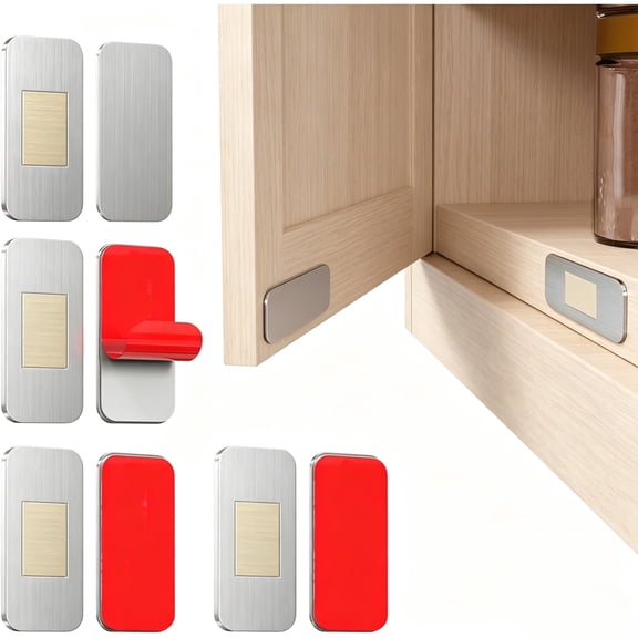 No Drill Magnetic Cabinet Door Catch with Adhesive Stainless Steel, Strong Hold Child Safety Lock for Kitchen Cabinets, Bathroom, RV – No Screws Needed 1.57” x 0.79” 4 Pack