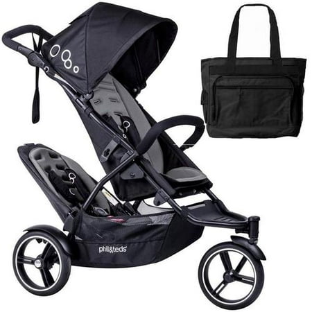 phil & teds dot double stroller with second seat with diaper bag -