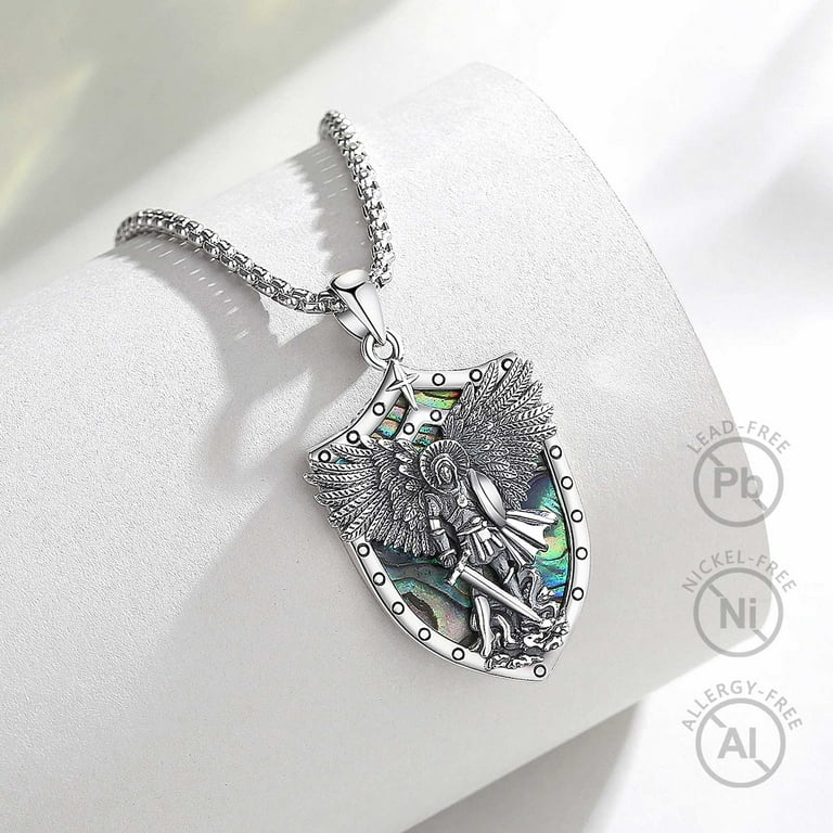 EUDORA Sterling Silver St Michael Necklace for Women Men EUDORA Sterling Silver St Michael Necklace for Women Men