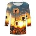 thumbnail image 4 of Cavosen Womens 3/4 Length Sleeve Tops Crew Neck Floral Graphic Print Pullover Tees Casual Dressy Summer Shirts Vacation Trendy Blouse Beach Resort T-Shirts Workout Outdoor S, 4 of 5