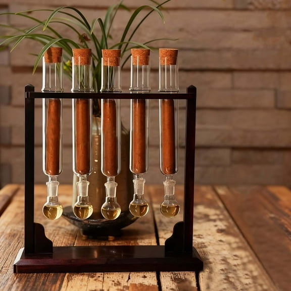 Cigar Flavor Injector Humidifier Premium Wooden Cigar Infuser & Humidor Box with Borosilicate Glass Tube, Cedar Stopper, and Natural Aroma Aging System for Whiskey, Rum & Vanilla Flavors (1pc)