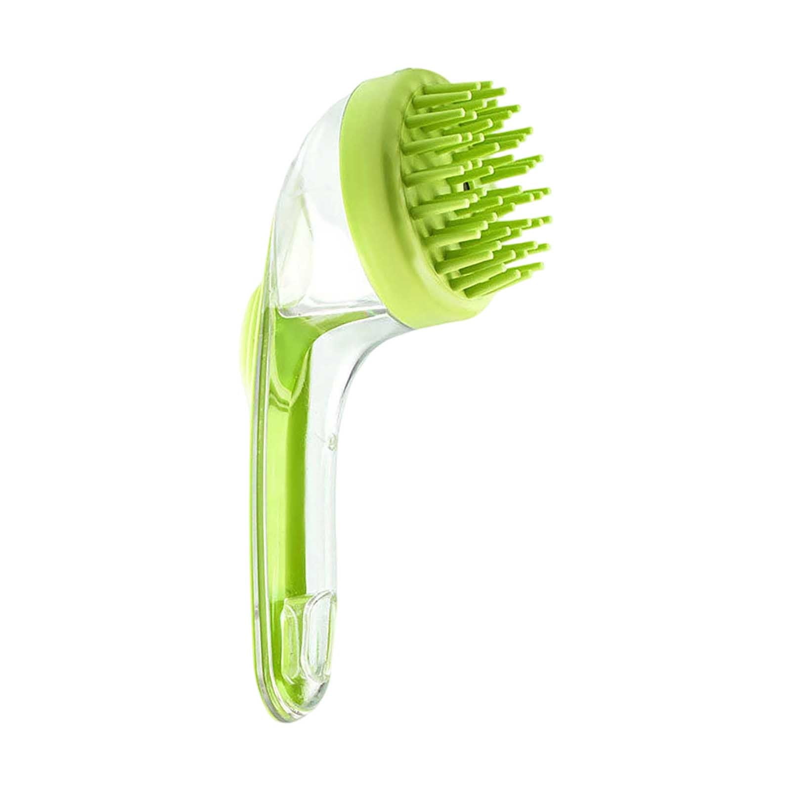 Roiihwy Dog Bath Brush with Shampoo Dispenser Green Silicone Pet Washing Massage Comb with Extended Handle Grooming Supplies