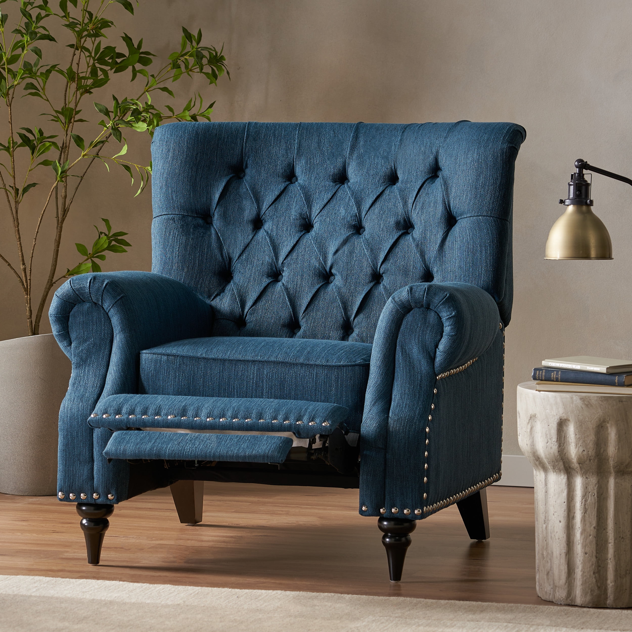 Blue tufted recliner new arrivals