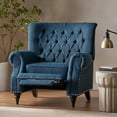 thumbnail image 2 of Chatau Contemporary Tufted Recliner with Nailhead Trim, Navy Blue Fabric and Espresso, 2 of 9