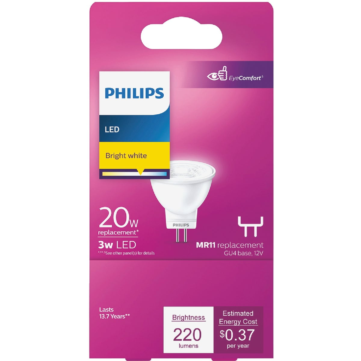 Philips 20W Equivalent Bright White MR11 Bi-Pin LED Floodlight Light Bulb 567206 — Residential Use, Standard Application