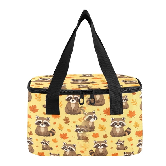 6L Insulated Lunch Bag Square Handheld Cooler Tote Sweet Raccoons Fall Pattern Reusable Thermal Bag with Polyester & Aluminum Lining for Work Picnic Travel