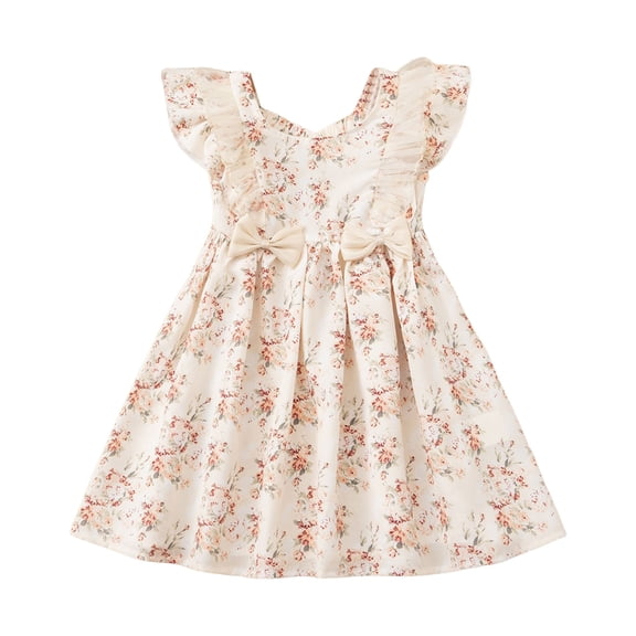 Splozh Newborn Dresses for Baby Girls Summer Dress for Girls Thin with Floral Patterns Bow Casual Sundress Boho Dress Pink,6-7 Years