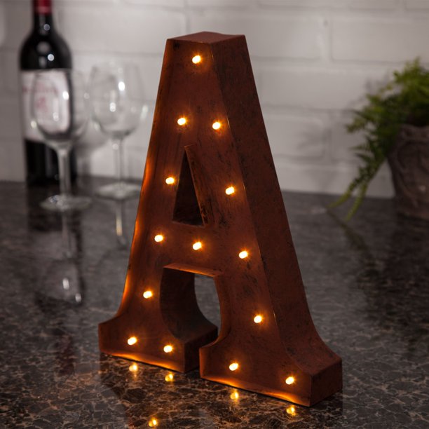 Gerson Company 12 Inch LED Lighted Rustic Metal Letter "A" with Timer