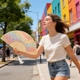 thumbnail image 6 of PoyoKee Hand Fan Foldable, 1Pc Elegant Paper Travel Fan, Lightweight Portable, Travel Essentials for Garden Photography Holidays, Colorful Floral, 6 of 6