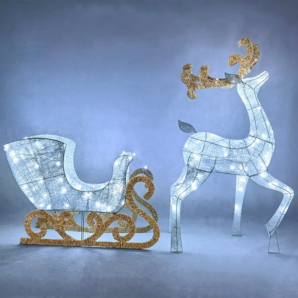Joiedomi 2 Packs Cotton Reindeers, Sleigh LED Cool White Yard Lights