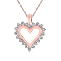 Mauli Jewels Engagement Necklace for Women 1 Carat Open Heart Diamond Pendant 4 prongs 10K Rose Gold With 18'' Chain|Silver Chain
