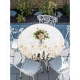 thumbnail image 2 of Round Tablecloth Rustic Field Elastic Edge Fitted Silhouette Flower Herb Plastic Table Cover,Waterproof Oil Proof for Dinner,Outdoor, Picnic, 45"- 54" DIA Tables Cream Black, 2 of 8