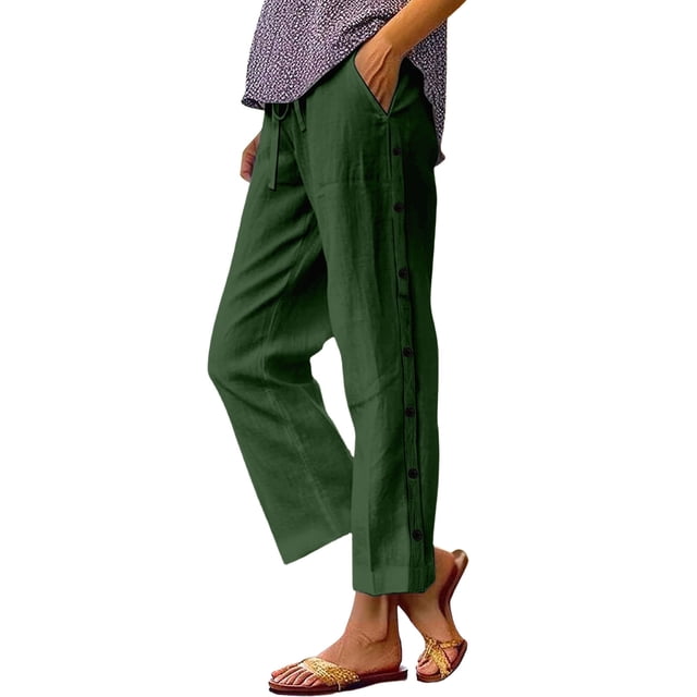 Yanlir Ladies' High Waist Straight Leg Trousers Solid Color Casual Pants with Button Fly Zipper Pocket Stretch Office Work Long Pants(Red,L)