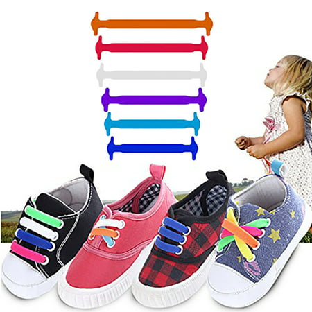 Clearance! 12 Pcs Set Lazy Elastic Silicone Shoelaces No Tie Running Sneakers Shoe Strings for Kids Child Teen Boys