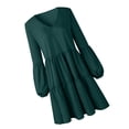 thumbnail image 4 of Robe Femme Couleur Unie V Ample Mini Col Vêtements Manches Longues Aguichant Mini Robe, Vert, G, 4 of 7