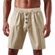 thumbnail image 1 of pstuiky Pantalones cortos de gimnasio para hombre, Pantalones cortos de lino con cintura elástica y botones de color liso para hombre, versátiles y a la moda., 1 of 8