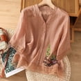 thumbnail image 2 of Pxiakgy Cotton Linen Shirts for Women Peasant Tops Vacation Beach Solid Blouses Breathable Top Summer Tshirts Boho Shirts Summer Gauze Shirts Elbow Sleeve Cotton Linen Tops 3/4 Length Sleeve Shirts, 2 of 2