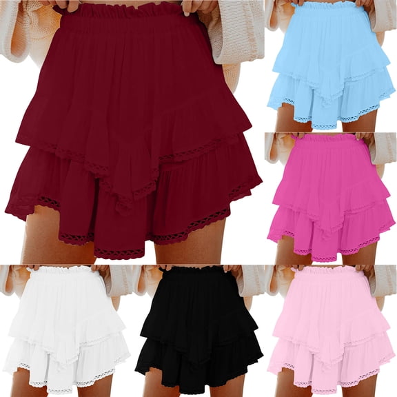YHAJDS Womens Casual Skirt Solid Color Mesh Patchwork Elegant Office Mini Length Summer Casual Wear