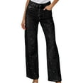 thumbnail image 2 of Sparkly Jeans for Women Glitter Rhinestone High Waisted Straight Leg Bootcut Denim Pants with Pockets Clubwear Streetwear, 2 of 6
