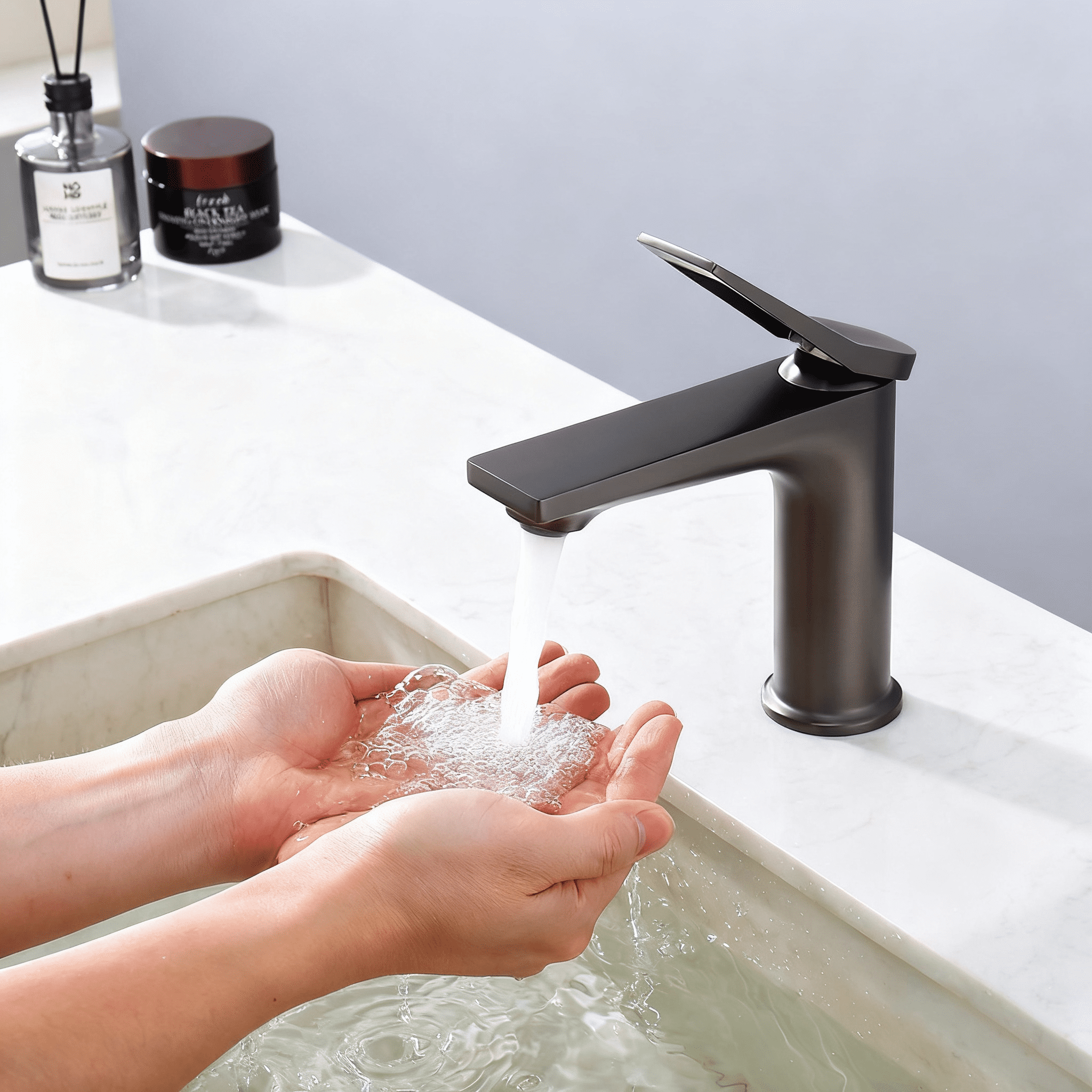 Gun Gray Single Hole Bathroom Faucet,Laundry Vanity Sink Faucet with Two 3/8" Hoses