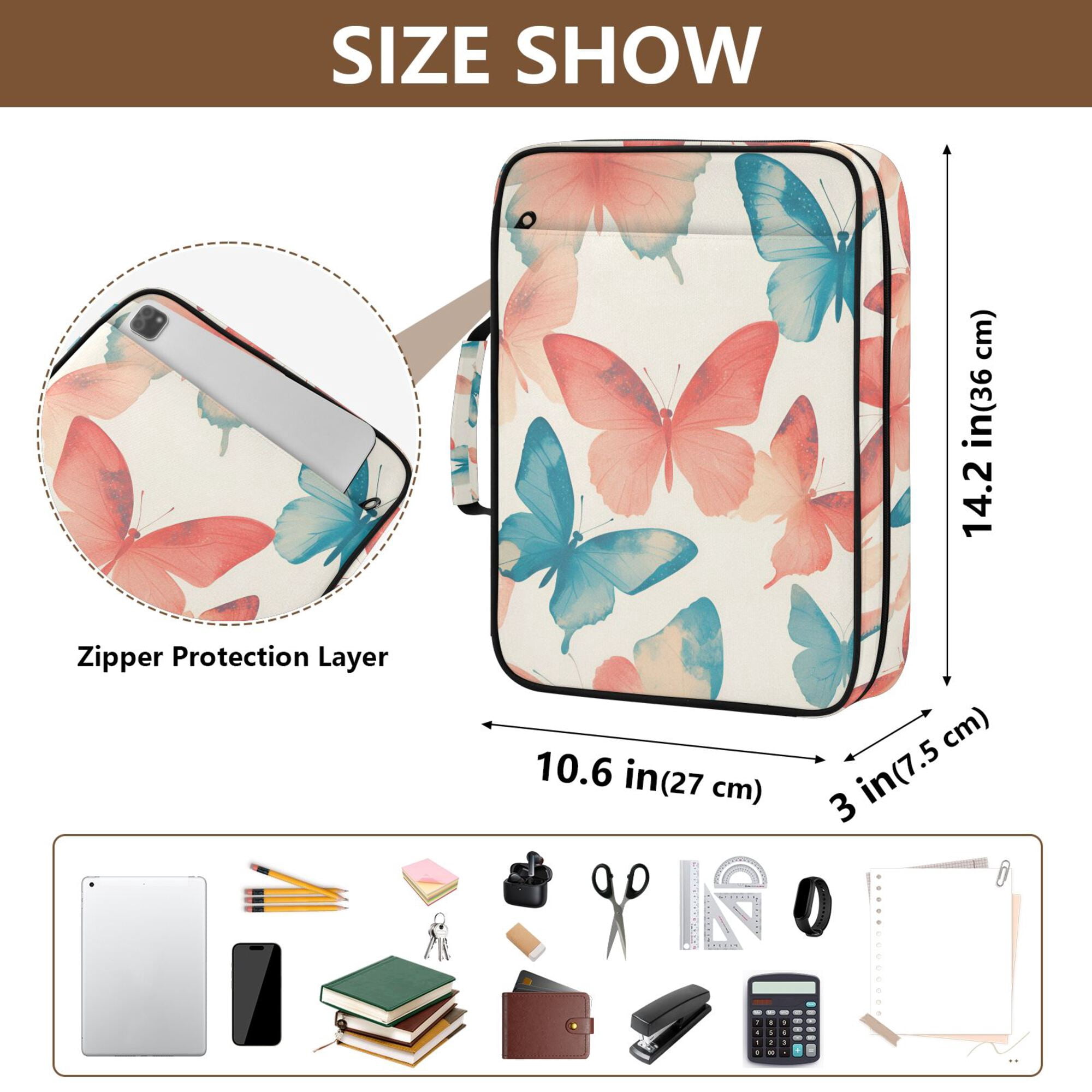 FORMRS Accordion File Folder A4 Size 7-Pocket Expanding Document Organizer Bag with 3 Ring Binder, Watercolor Butterflies