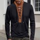 thumbnail image 1 of pstuiky camisetas de manga larga para hombre, Camiseta de manga larga con cuello alto, diseño de patchwork marrón y cordón ajustable para hombre Tops casuales para hombres m, 1 of 6