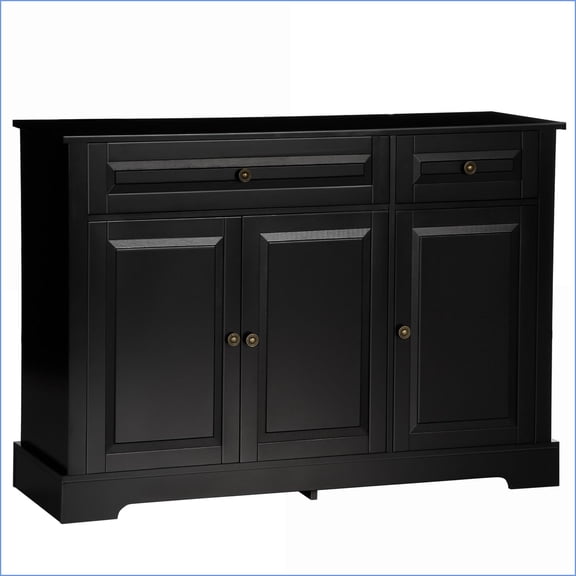 Sideboard Buffet Cabinet, Modern Black Kitchen Storage with 2 Drawers & Adjustable Shelves | Solid MDF Frame