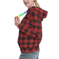 thumbnail image 2 of Lsque Red Black Plaid Pattern Casual Women's Hoodie,Hooded Sweatshirt with Kangaroo Pocket,Pullover Hoodie with Eye-catching Drawstrings-Large, 2 of 7