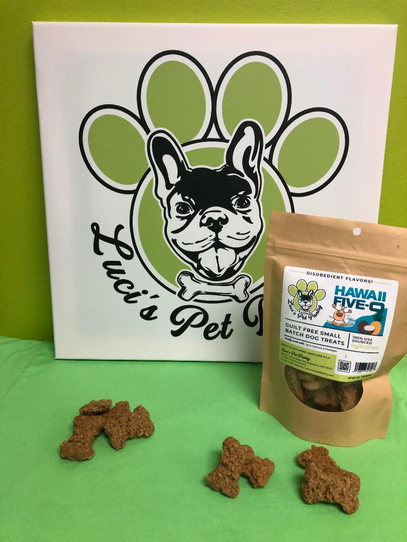 Hawaii Five-O "Bacon, Pineapple, & Coconut Pina Colada Biscuits" Homemade Dog & Puppy Treats! Gift Box with 4 - 6 oz. Treat Bags