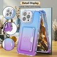 thumbnail image 5 of Card Slot Gradient Color Transparent Phone Case for iPhone 15 Pro Max, Soft TPU Shockproof Anti-Fall Slim Hard PC Back Cover with Tempered Glass Lens Protector for iPhone 15 Pro Max - Blue+Purple, 5 of 8