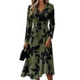 thumbnail image 2 of BOMYJESK Summer Dresses for Women 2026 Smocked Flowy Wrap Crossover V Neck Midi Dresses Trendy Casual Spring Work Dresses Green M, 2 of 5
