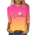 thumbnail image 3 of QATAINLAV Hauts à Manches 3/4 pour Femmes T-Shirts Graphiques en Coton Basiques Imprimé Dégradé Tendance Blouse Mignonne Décontractée Col Rond Chandail Automne Économies Rose Vif P, 3 of 6
