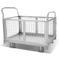 4IN1 Platform Truck Cart with Cage, 2200lbs Foldable Heavy Duty Hand Truck Flatbed Cart with Swivel Wheels,Functional Cage Cart for Industrial, Garage, and Warehouse Applications