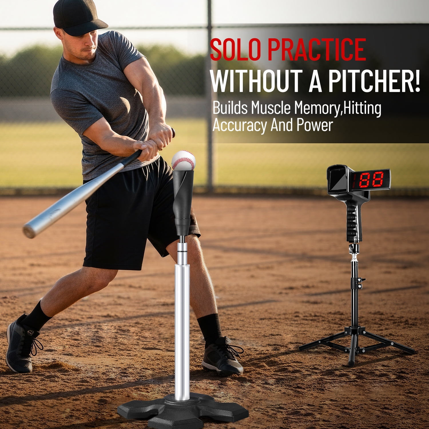 CureCalor Baseball Batting Tee, Adjustable 24" to 46" Heavy Duty Hitting Tee for Baseball & Softball