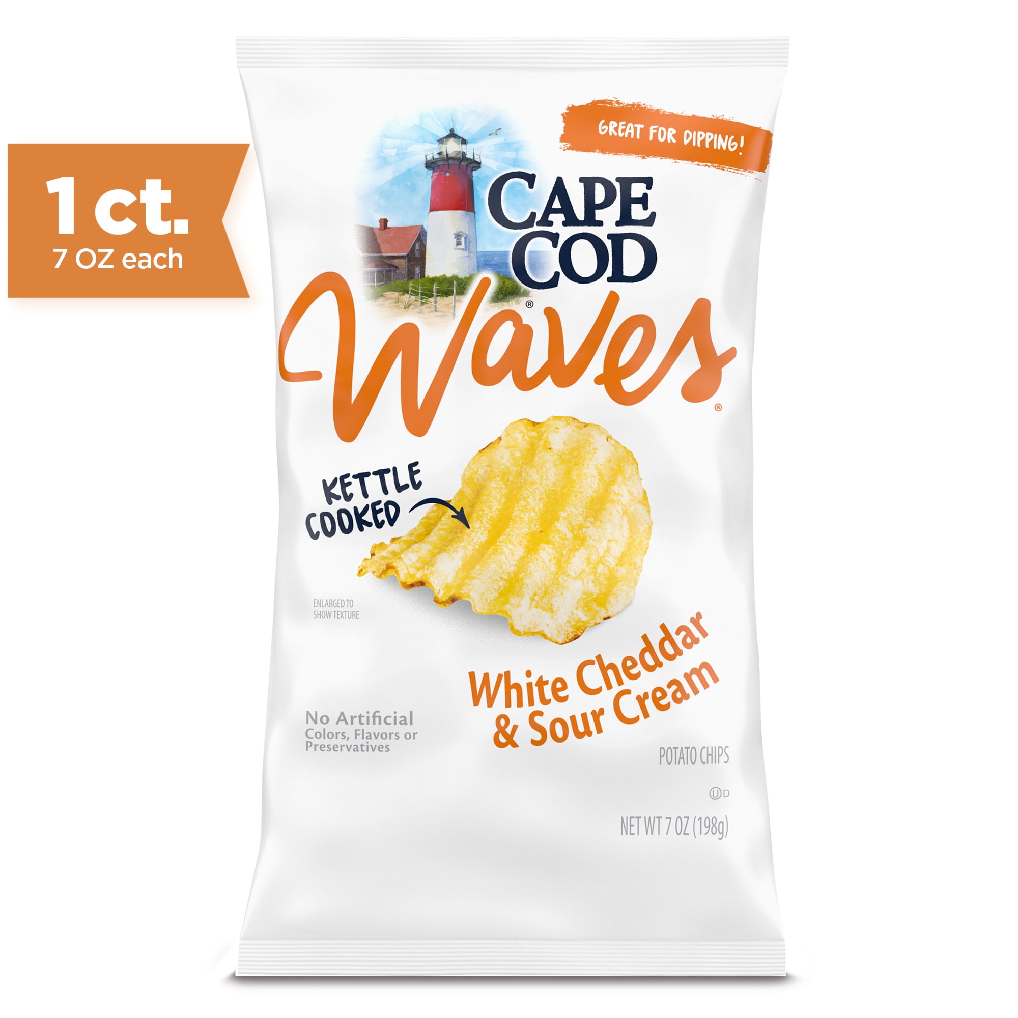 Cape Cod Potato Chips, Wavy Cheddar & Sour Cream Kettle Chips, 7 Oz