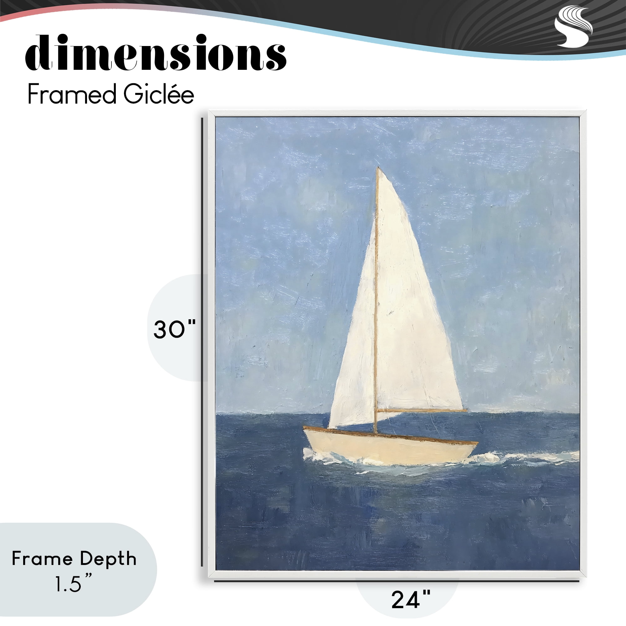 Stupell Industries Deep Blue Sail at Sea White Framed Giclee Art, design by Creative Studio