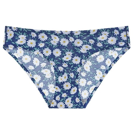 Yuwull Womens Plus Size Printed Seamless Underwear Ice Silk No Show Underwear For Women Low Rise Quick Drying Thongs PAntises Ladies Thong Underwear