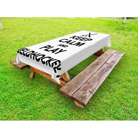 

Hockey Outdoor Tablecloth Keep Calm and Play Fieldhockey Phrase in Black and White with Sticks and Ball Icon Decorative Washable Fabric Picnic Tablecloth 58 X 120 Inches Black White by Ambesonne