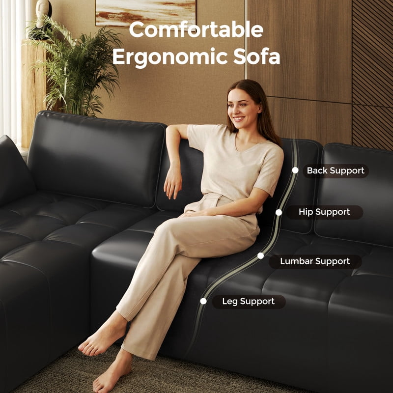 PATBRELA Sectional Sofa, 101" L-Shaped Deep Seat Cloud Couch, Modular Sofa with Back Cushion for Living Room Bedroom, PU Leather, No Assembly Required, Black (Left Facing Chaise)