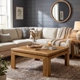 thumbnail image 3 of Finmind 39.4" Solid Wood Square Coffee Table, Farmhouse Center Table with Recessed Edge for Living Room, Easy Assembly, Natural Brown, 3 of 7